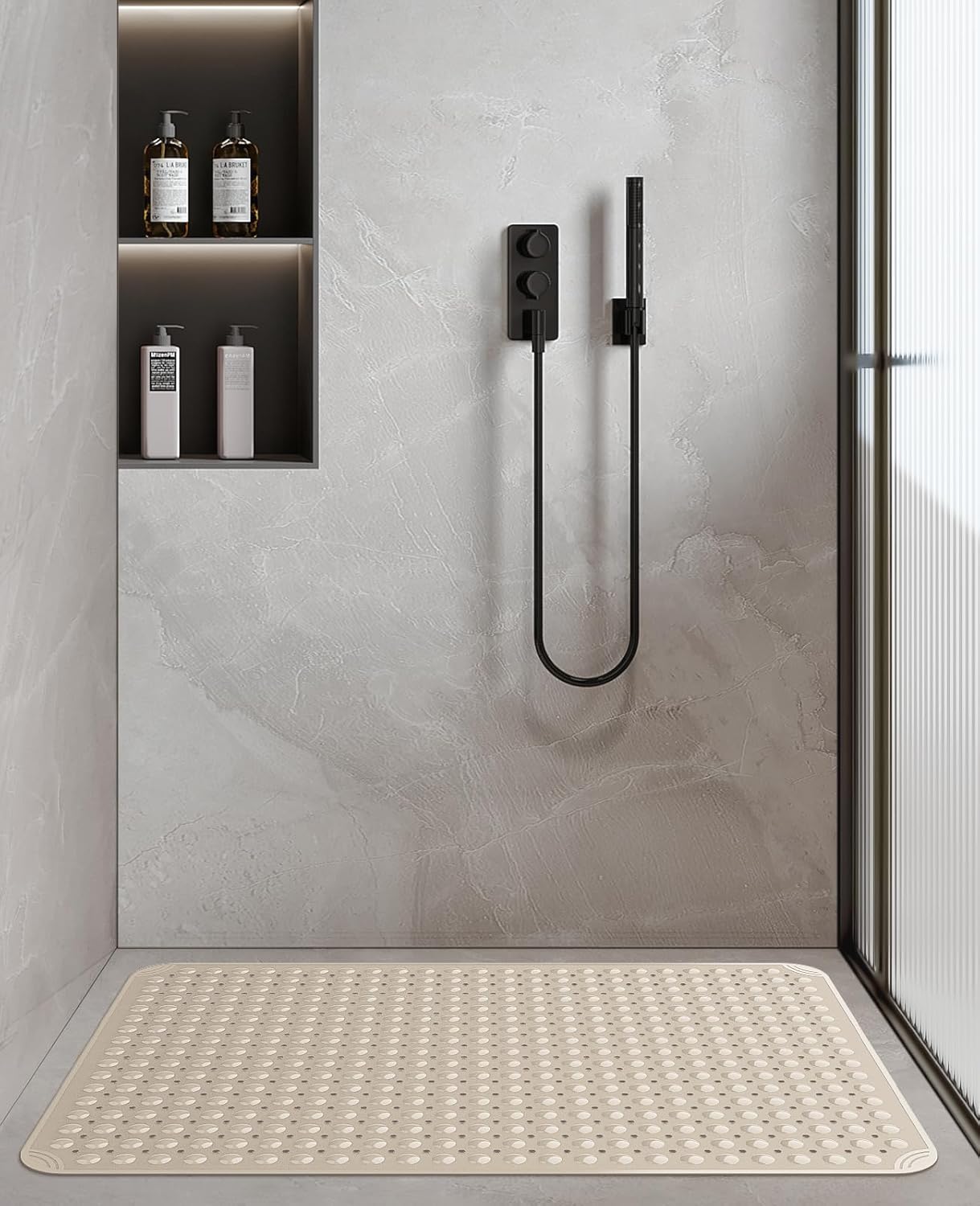 Yolife Extra Large Shower Mat 18.9x30.7" - TPE Non-Slip Bath Mat w/Suction Cups & Drain Holes, Heavy Duty for Shower Stall, Odor-Free