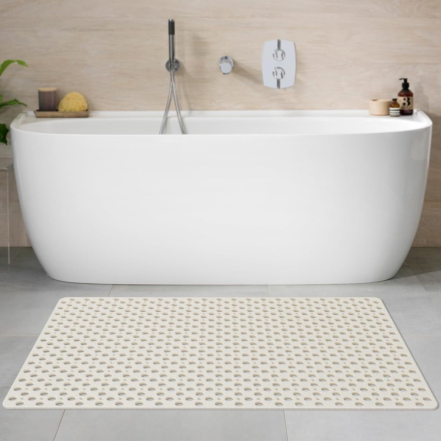 Yolife Large Shower Mat, 35" x 24" Non Slip Shower Mats for Inside Shower with Drain Holes and Suction Cups, No Odor Soft Shower Floor Mat, Grey