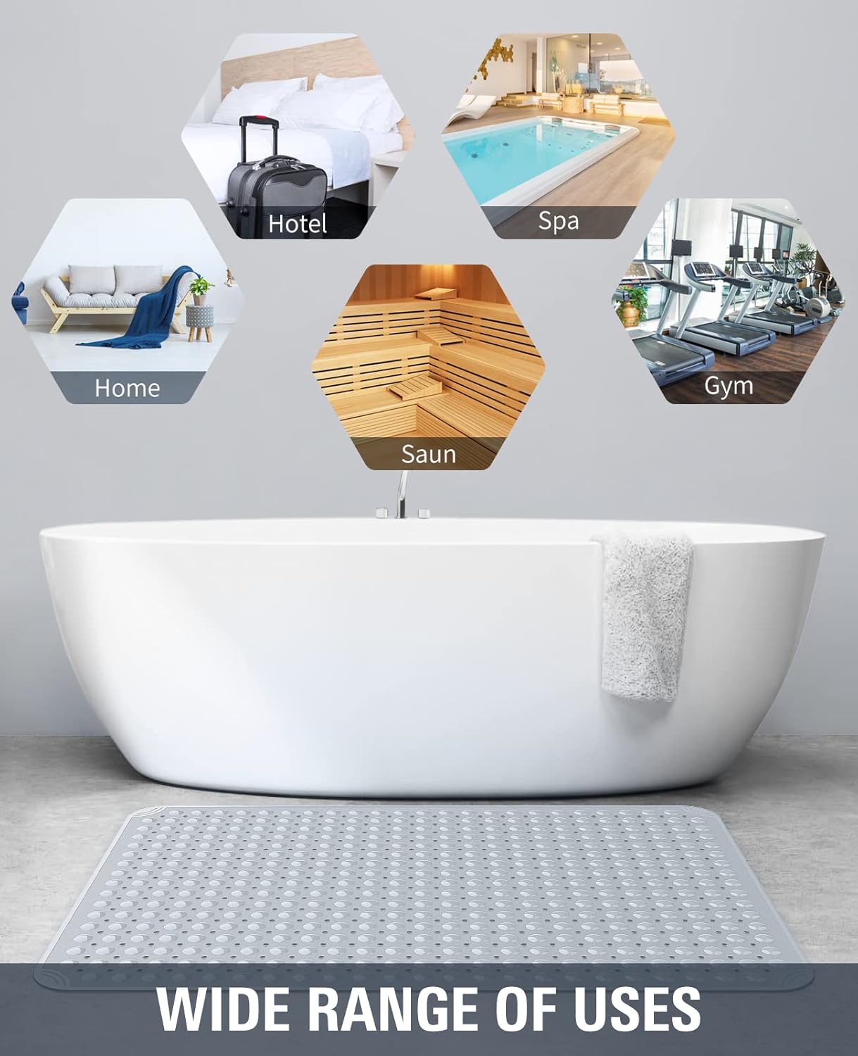 Yolife Extra Large Shower Mat 31.5x31.5" - TPE Non-Slip Bath Mat w/Suction Cups & Drain Holes, Heavy Duty for Shower Stall, Odor-Free