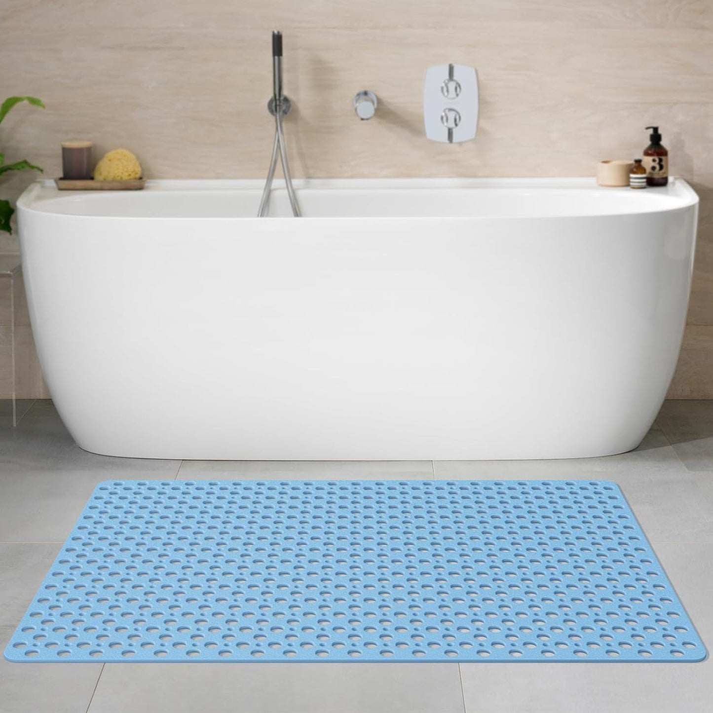 Yolife Large Shower Mat, 47" x 32" Non Slip Shower Mats for Inside Shower with Drain Holes and Suction Cups, No Odor Soft Shower Floor Mat, Grey