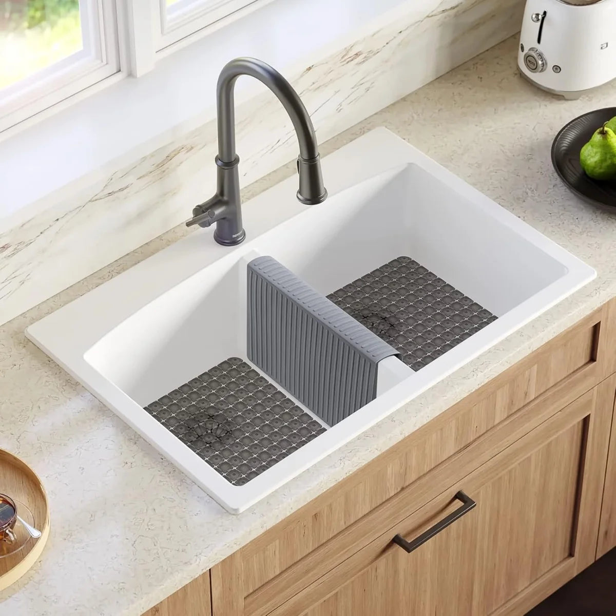 Bligli Silicone Sink Divider Mat - 11.8x5.3 inch Non-Slip Kitchen Organizer, Dish & Glassware Protector for Double Basins, Scratch & Stain Resistant, Durable & Flexible