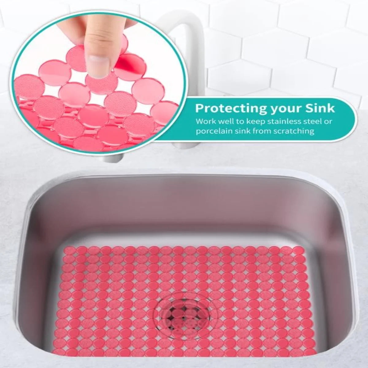 Bligli Round Sink Mats 2-Pack ,Non-Slip PVC Sink Protector, Fits Stainless Steel / Ceramic Sinks,15.7 x 11.8 inch,Fast Draining Dot Design for Kitchen Sink
