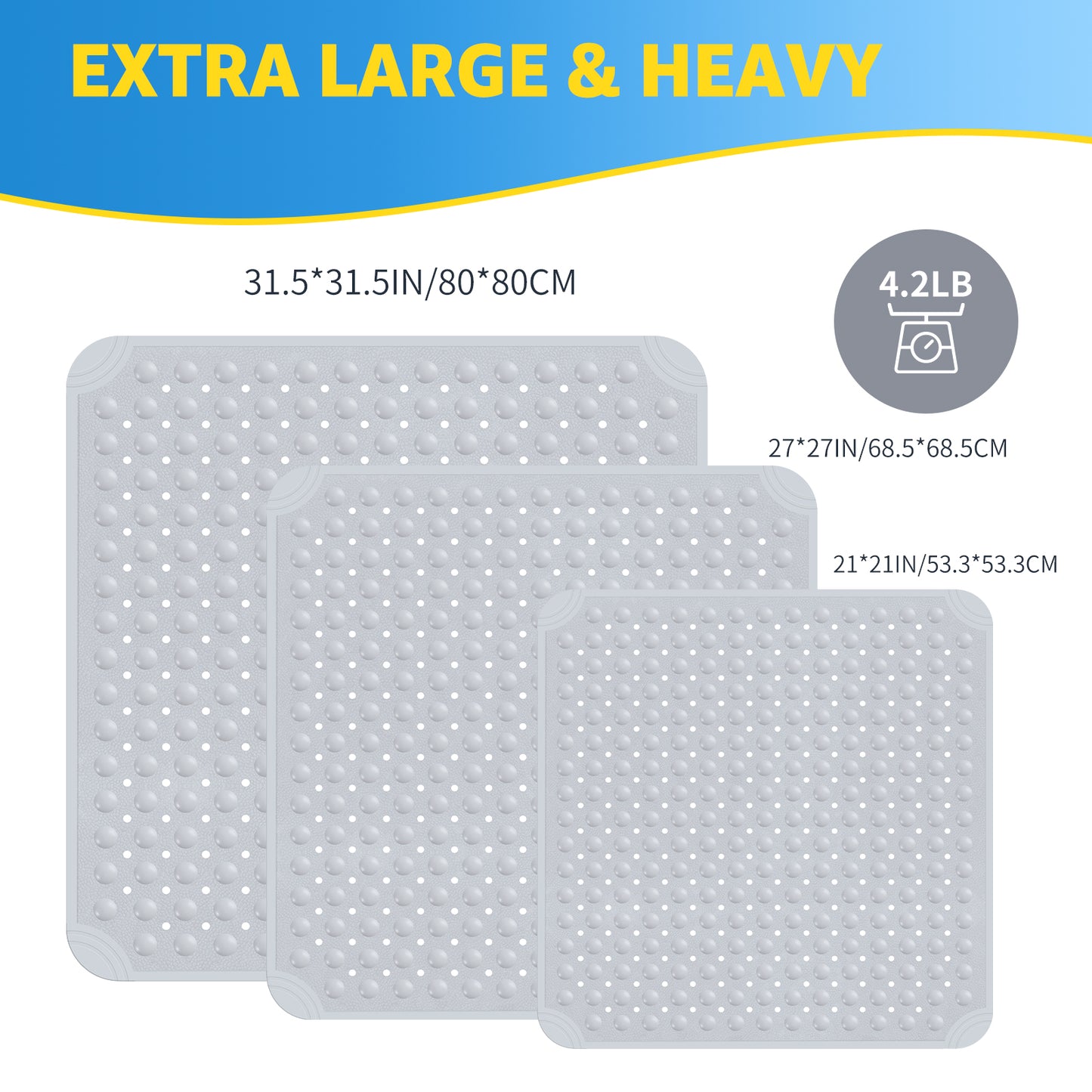 OTHWAY Square Shower Mat 32"x 32", TPE Non Slip Shower Mat for Walk in Shower Stall, Inside Shower Mats with Drain Holes Suction Cups, Anti-Slip for Elderly Kids
