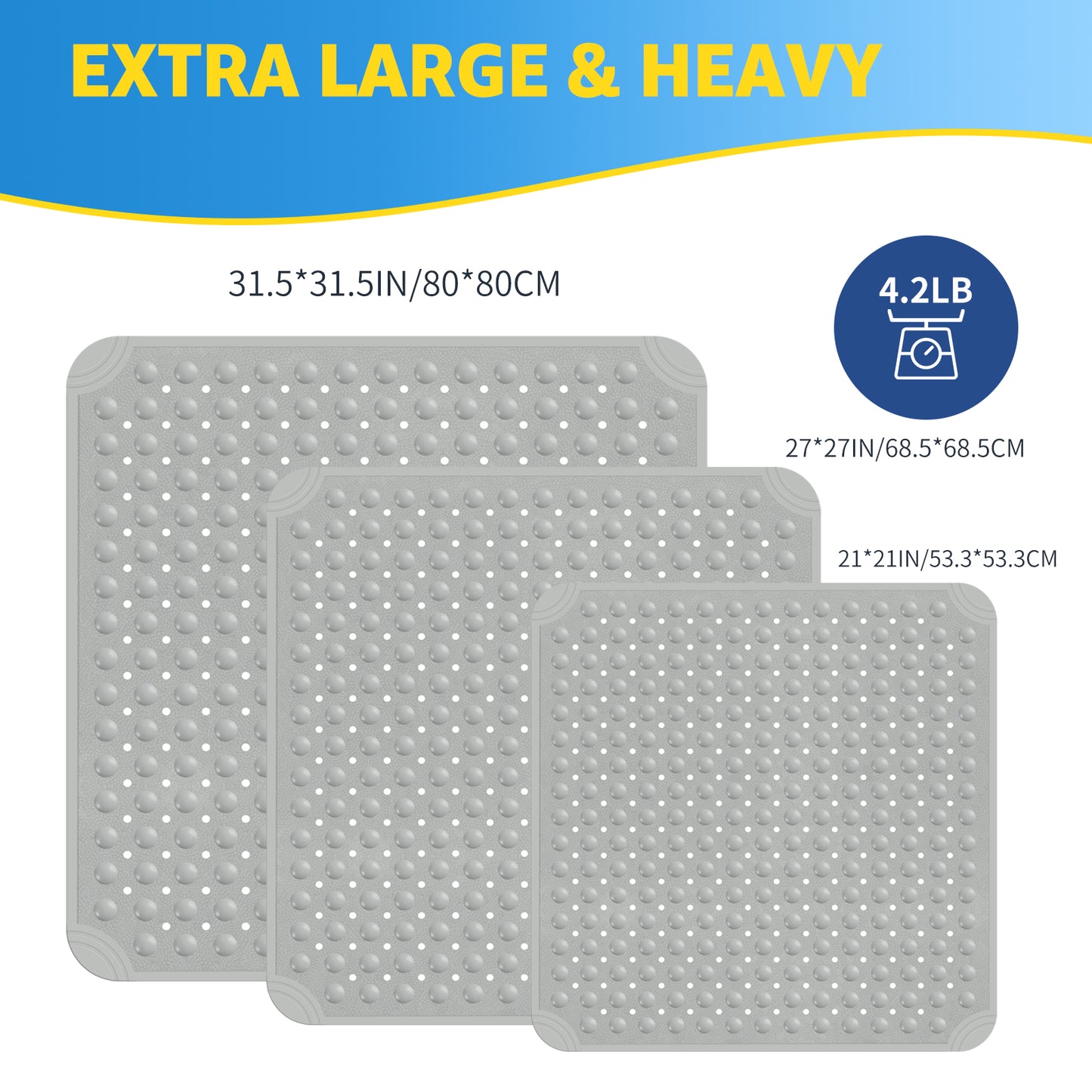 OTHWAY Square Shower Mat 32"x 32", TPE Non Slip Shower Mat for Walk in Shower Stall, Inside Shower Mats with Drain Holes Suction Cups, Anti-Slip for Elderly Kids