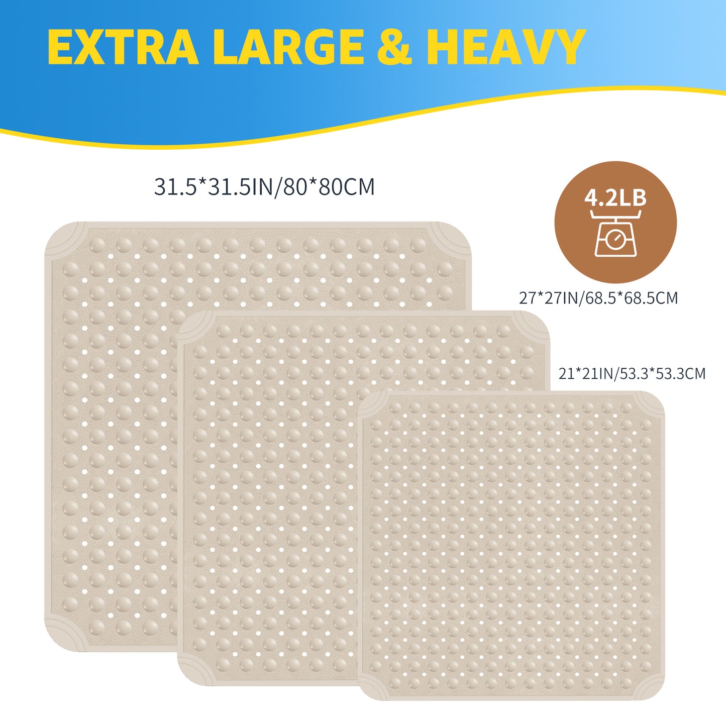 OTHWAY Square Shower Mat 32"x 32", TPE Non Slip Shower Mat for Walk in Shower Stall, Inside Shower Mats with Drain Holes Suction Cups, Anti-Slip for Elderly Kids
