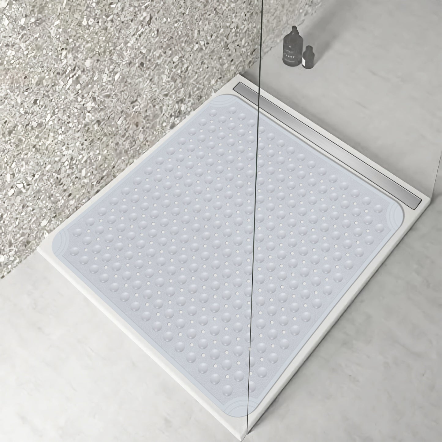 OTHWAY Square Shower Mat 32"x 32", TPE Non Slip Shower Mat for Walk in Shower Stall, Inside Shower Mats with Drain Holes Suction Cups, Anti-Slip for Elderly Kids