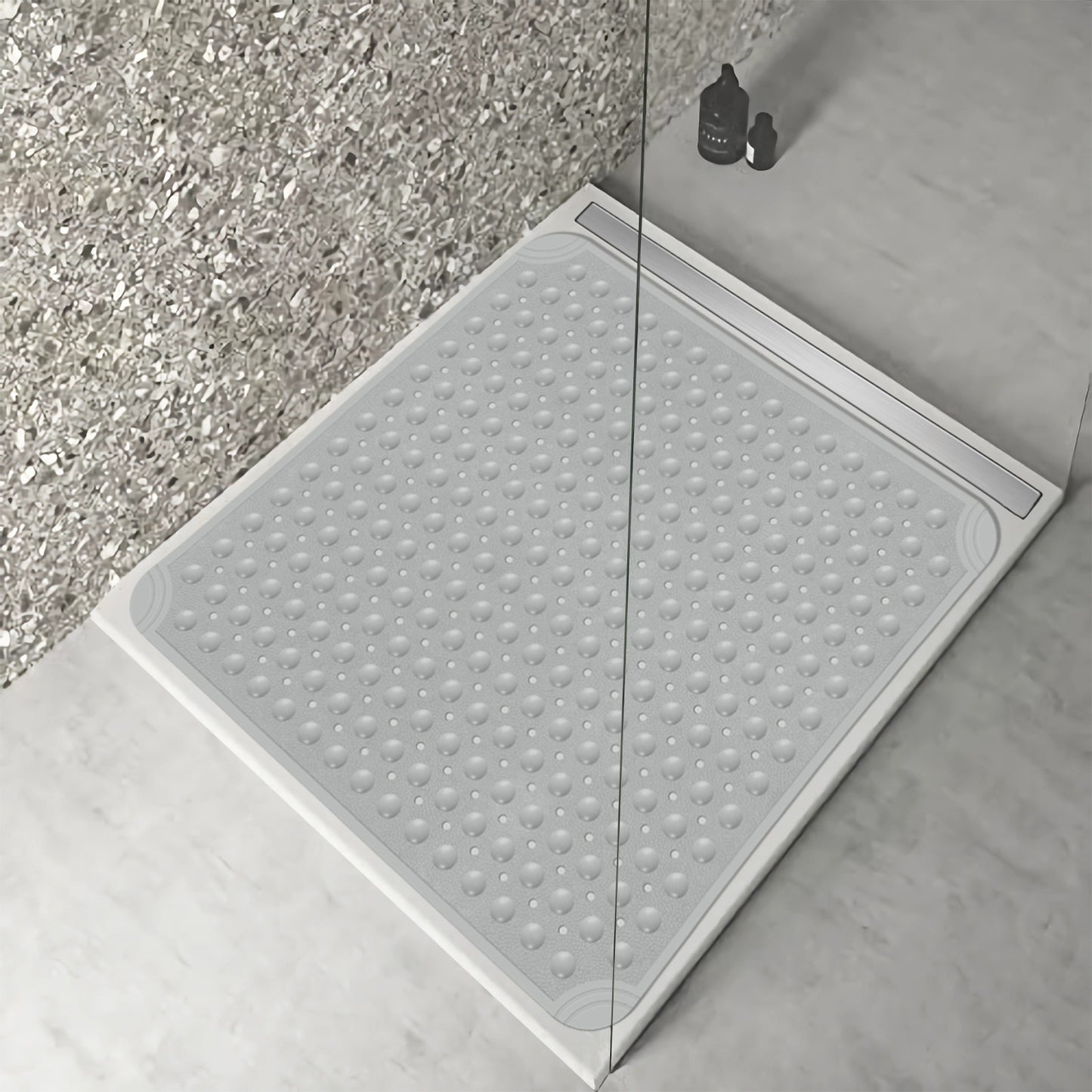 OTHWAY Square Shower Mat 32"x 32", TPE Non Slip Shower Mat for Walk in Shower Stall, Inside Shower Mats with Drain Holes Suction Cups, Anti-Slip for Elderly Kids