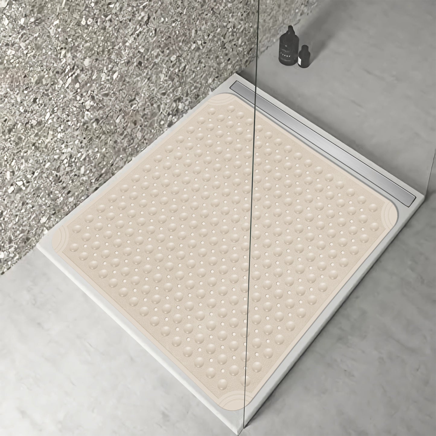OTHWAY Square Shower Mat 32"x 32", TPE Non Slip Shower Mat for Walk in Shower Stall, Inside Shower Mats with Drain Holes Suction Cups, Anti-Slip for Elderly Kids