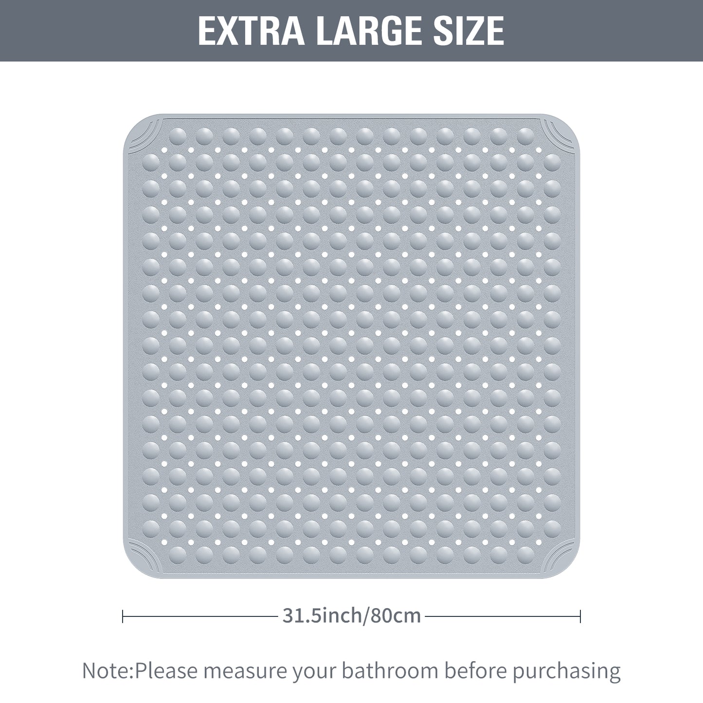 Yolife Extra Large Shower Mat 31.5x31.5" - TPE Non-Slip Bath Mat w/Suction Cups & Drain Holes, Heavy Duty for Shower Stall, Odor-Free