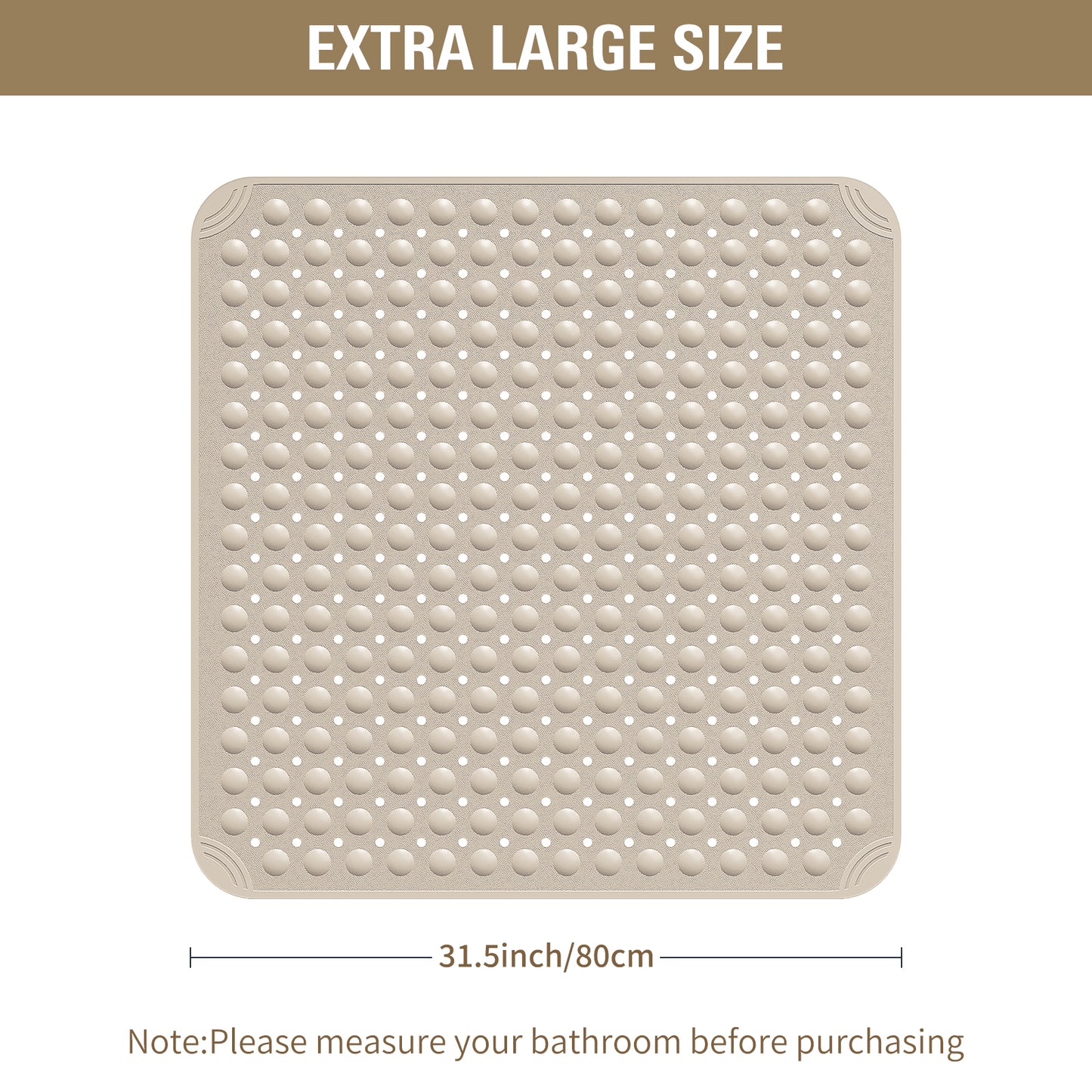 Yolife Extra Large Shower Mat 31.5x31.5" - TPE Non-Slip Bath Mat w/Suction Cups & Drain Holes, Heavy Duty for Shower Stall, Odor-Free