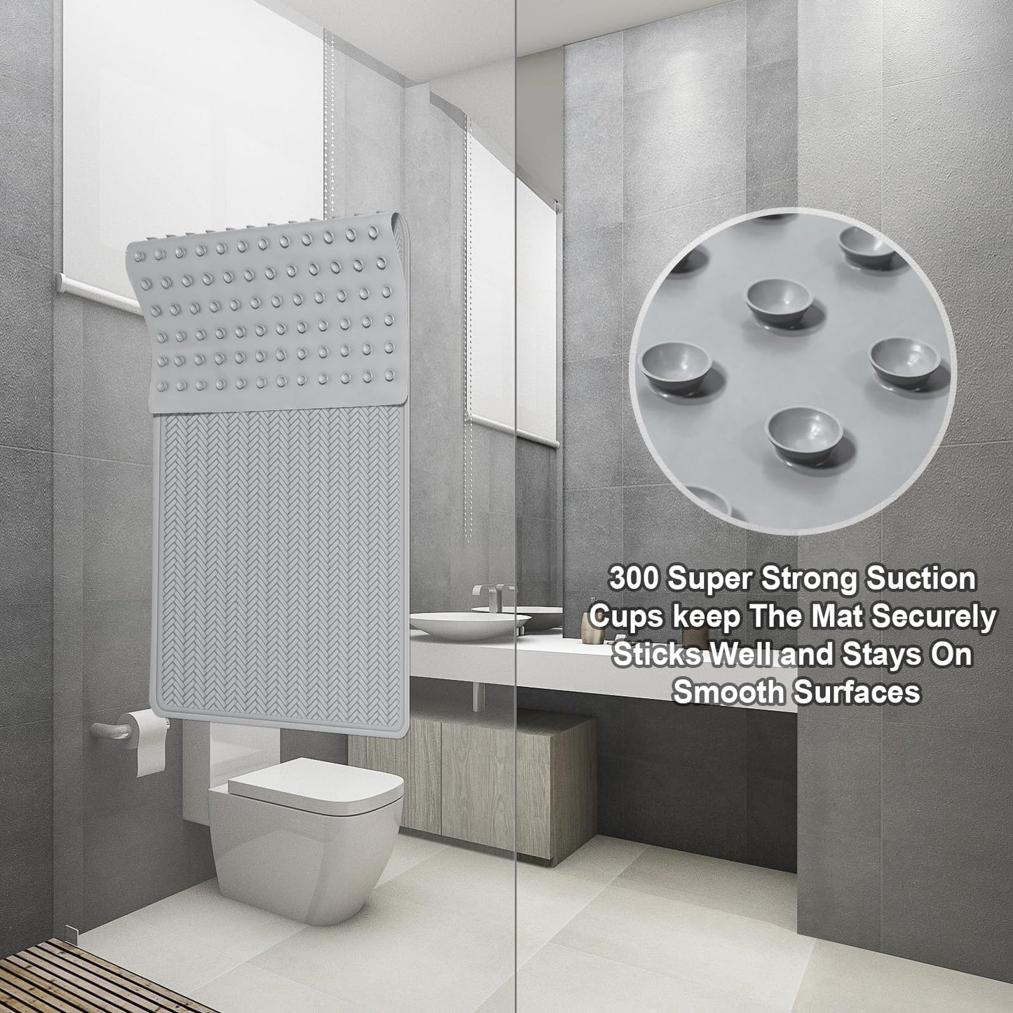 Anti-Slip Rubber Baby Bath Mat - Strong Suction Cups (Grey)