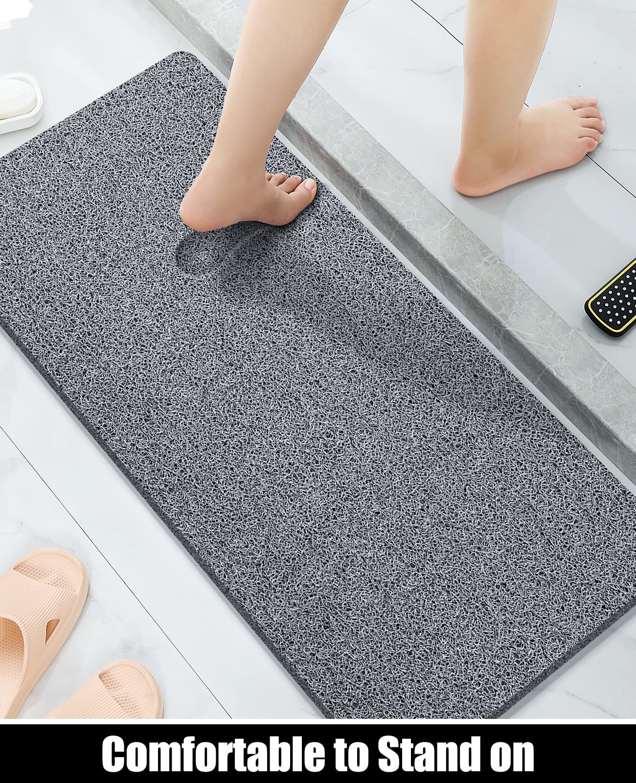 Soft Textured Non-Slip Shower Mat for Wet Areas - Grey