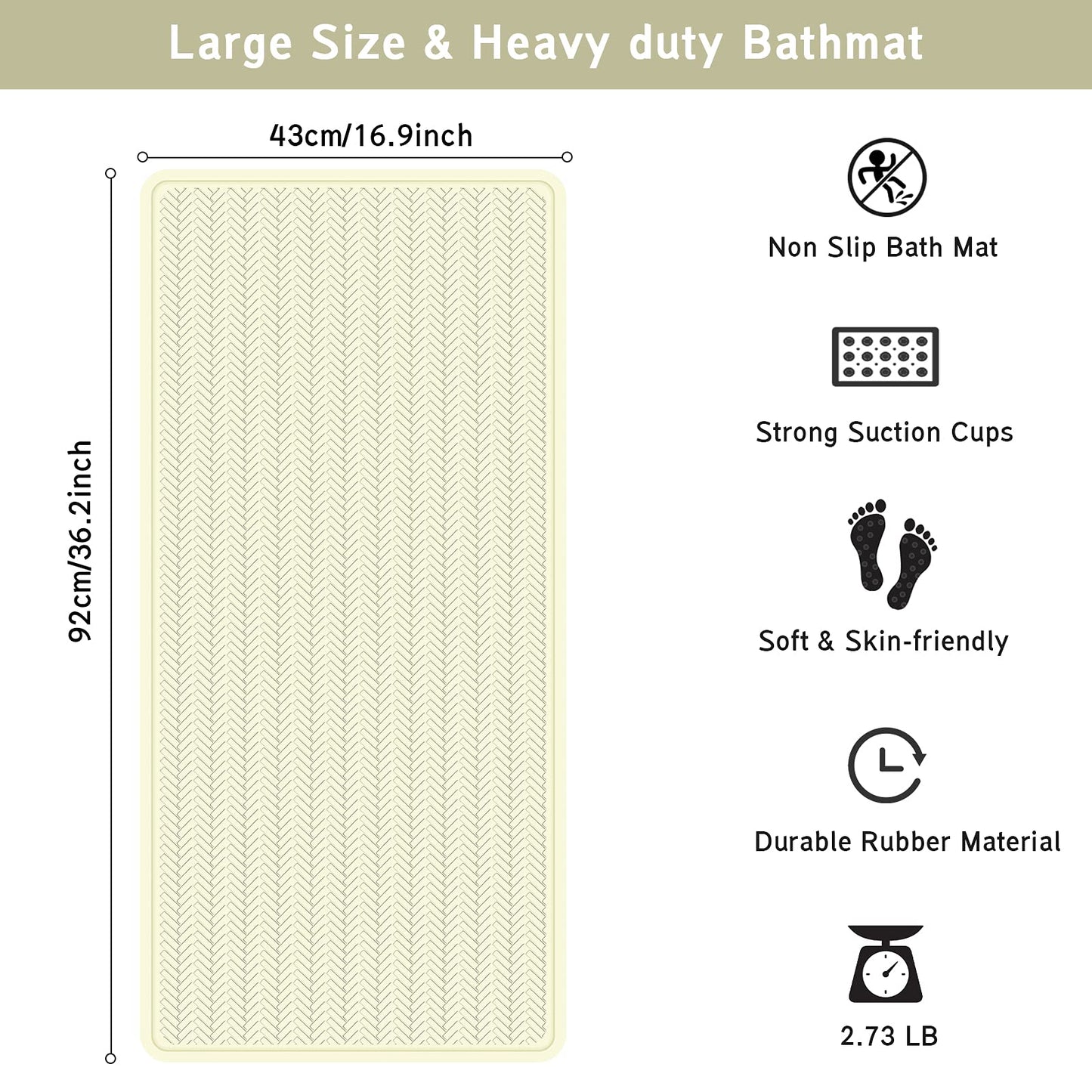 Anti-Slip Rubber Baby Bath Mat - Strong Suction Cups (Grey)
