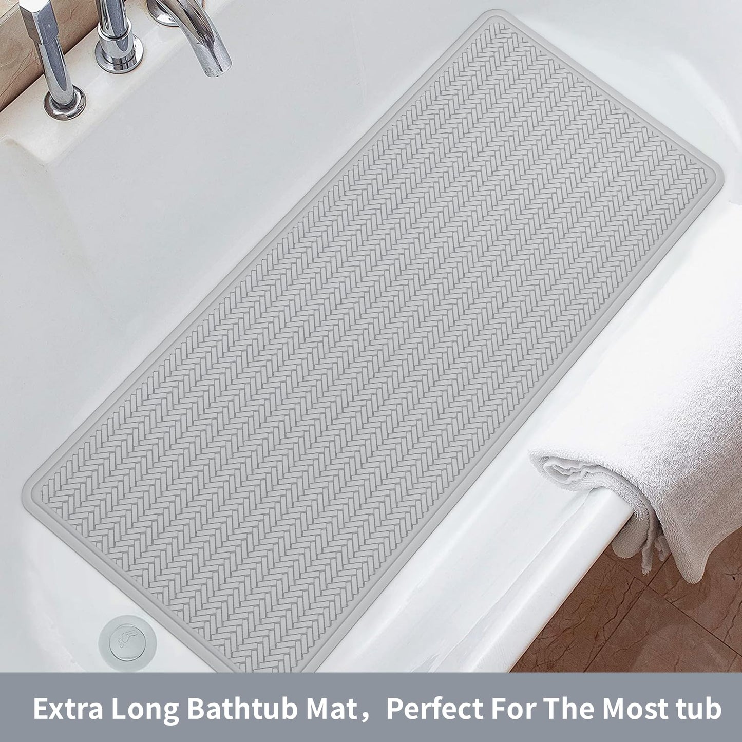 Anti-Slip Rubber Baby Bath Mat - Strong Suction Cups (Grey)