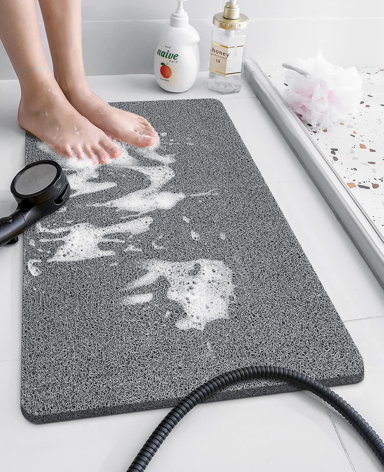Soft Textured Non-Slip Shower Mat for Wet Areas - Grey