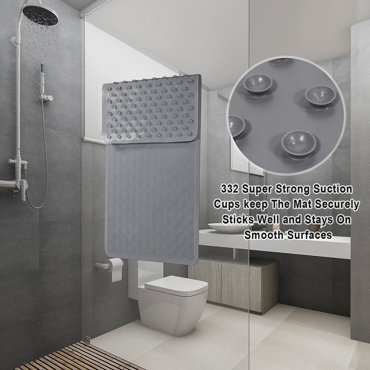 Anti-Slip Rubber Baby Bath Mat - Strong Suction Cups (Grey)