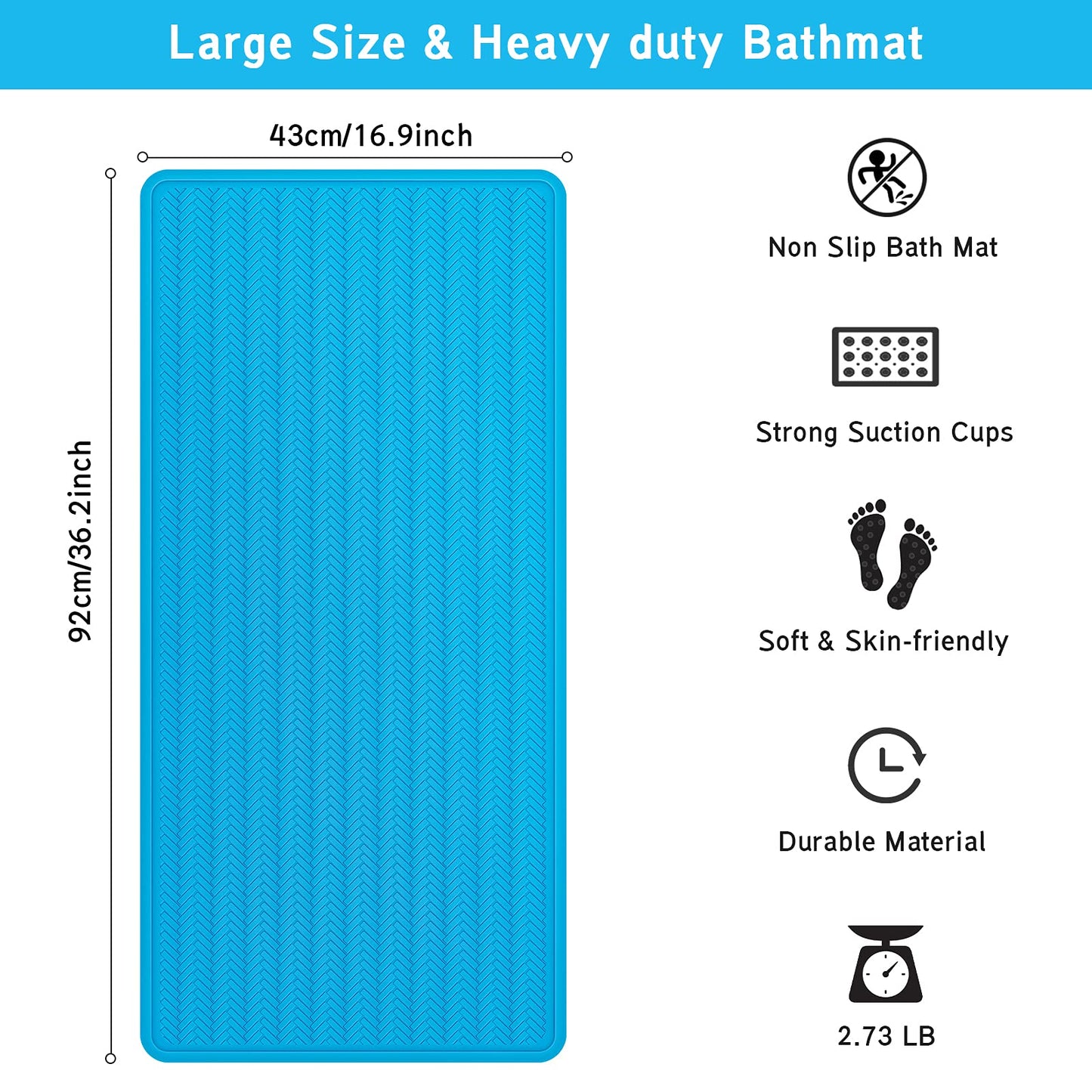 Anti-Slip Rubber Baby Bath Mat - Strong Suction Cups (Grey)