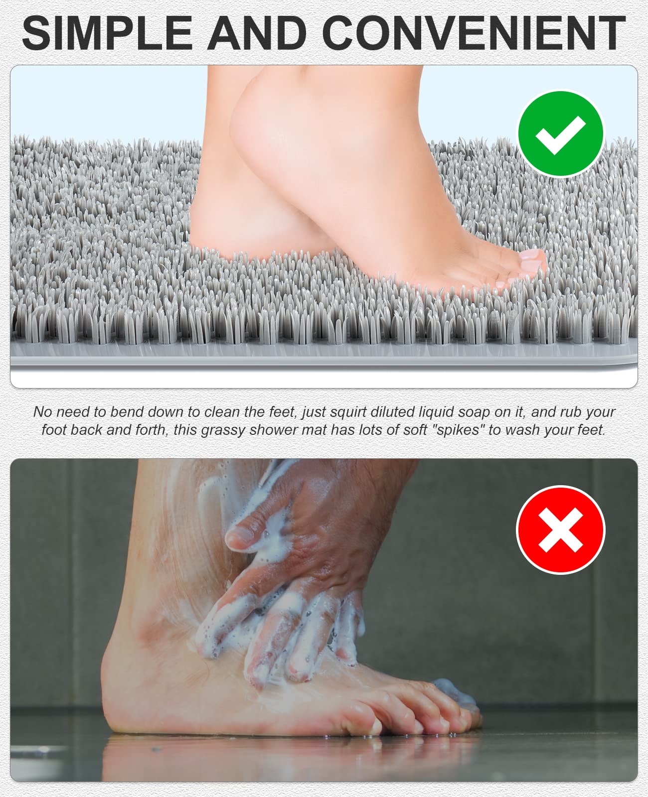 Anti-Fatigue Bath Mat with Soft Bristles