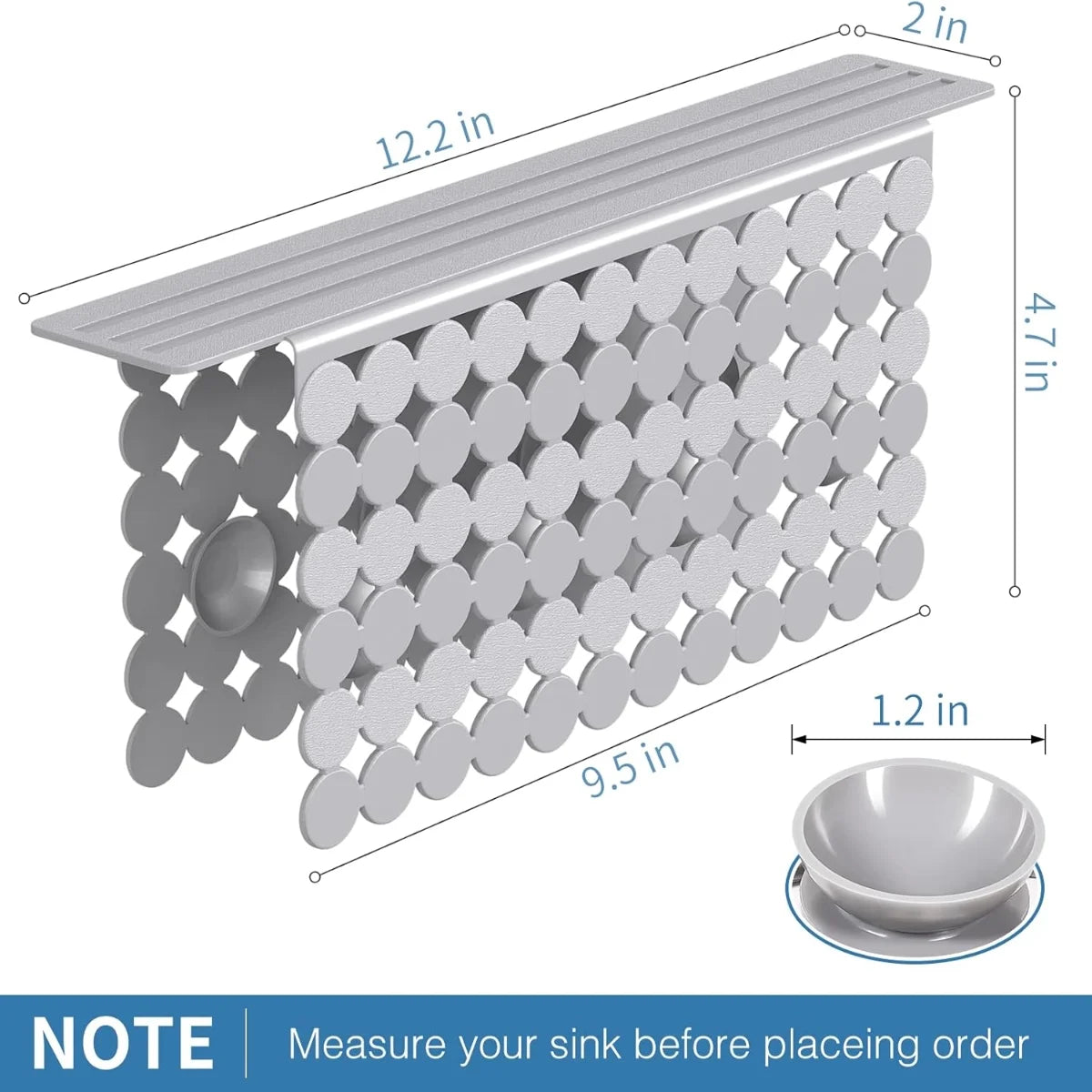 Bligli PVC Sink Divider Mat - 12.2"x4.7", Non-Slip with 6 Suction Cups, Scratch & Stain Resistant, Fits Divided Basins, Easy to Clean