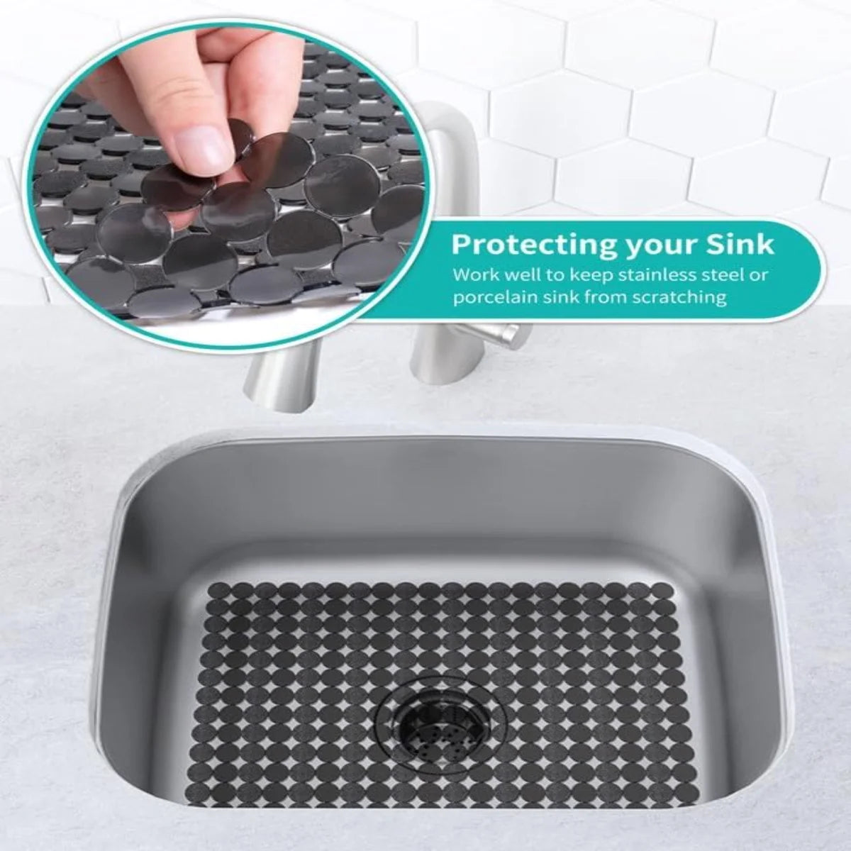 Bligli Round Sink Mats 2-Pack ,Non-Slip PVC Sink Protector, Fits Stainless Steel / Ceramic Sinks,15.7 x 11.8 inch,Fast Draining Dot Design for Kitchen Sink