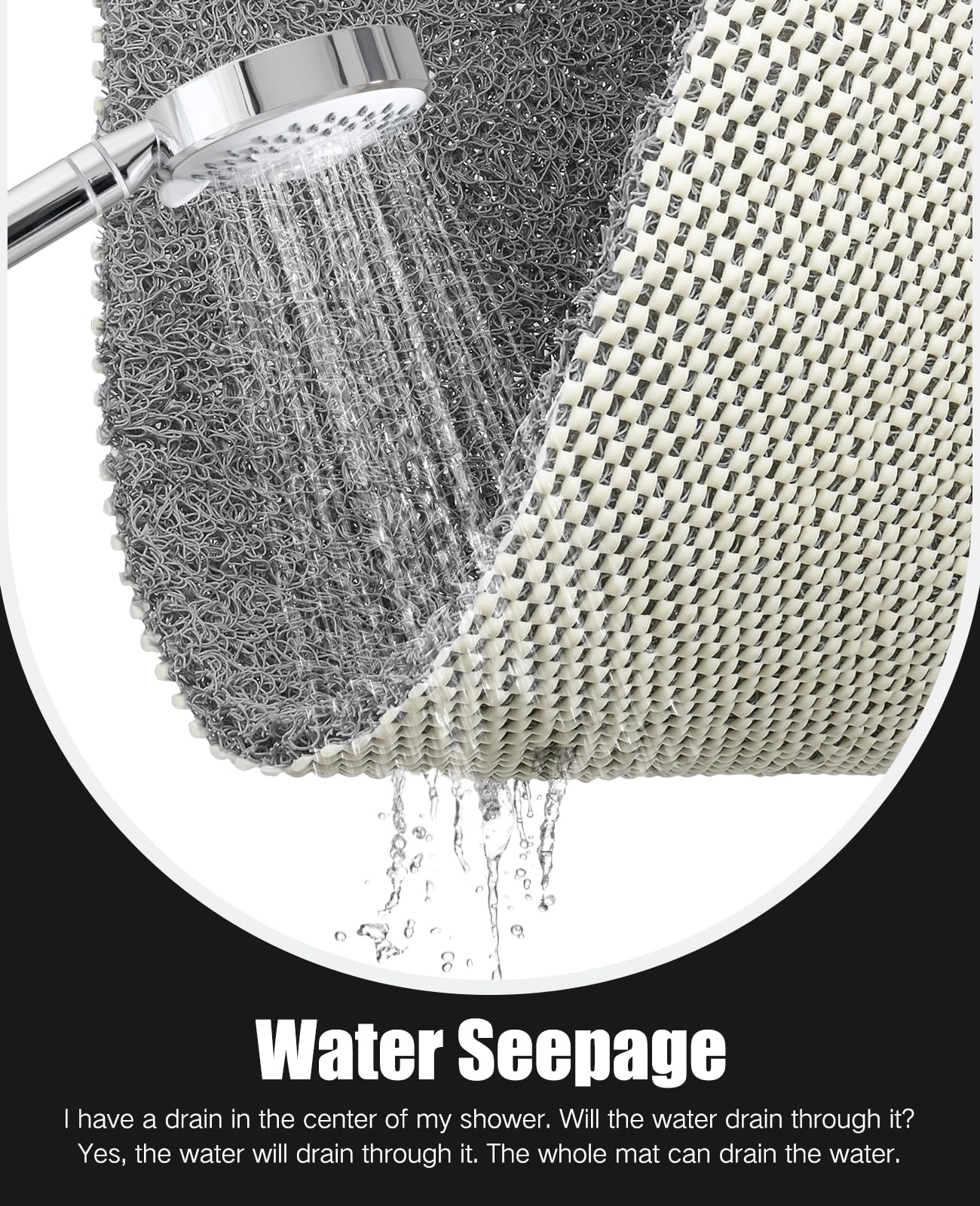 Soft Textured Non-Slip Shower Mat for Wet Areas - Grey