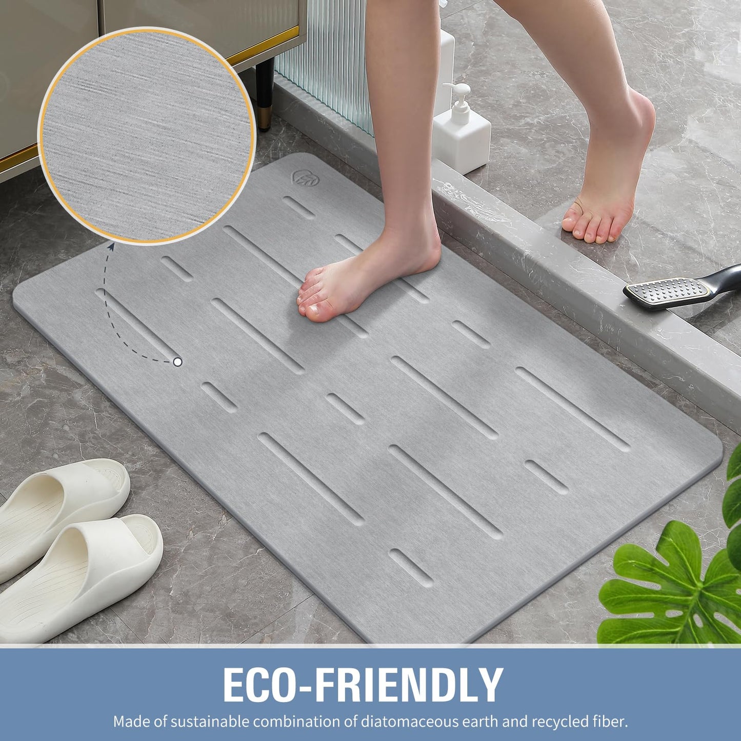 Large Stone Bath Mat - Quick Drying Absorbent Non-Slip Diatomite Mat