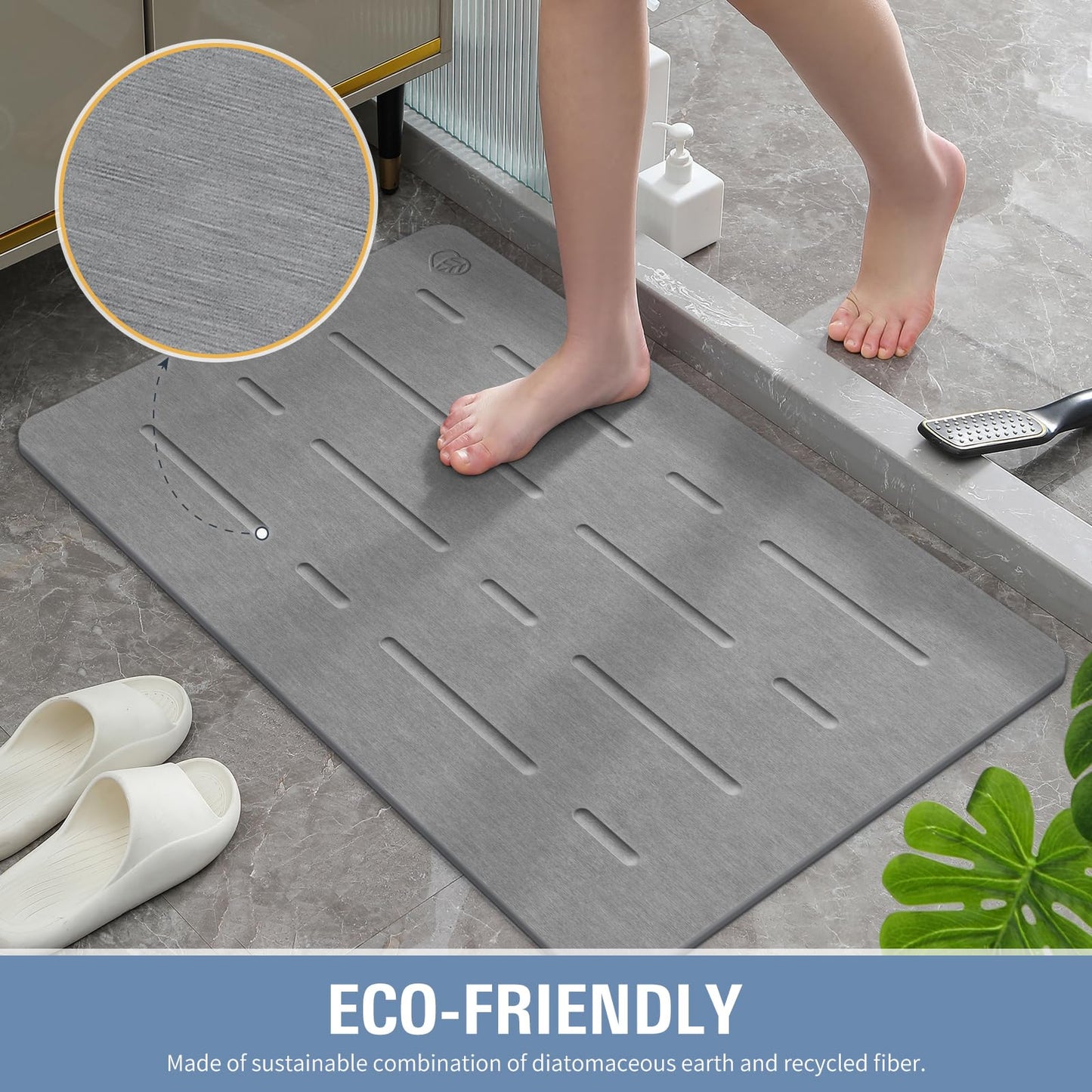 Large Stone Bath Mat - Quick Drying Absorbent Non-Slip Diatomite Mat