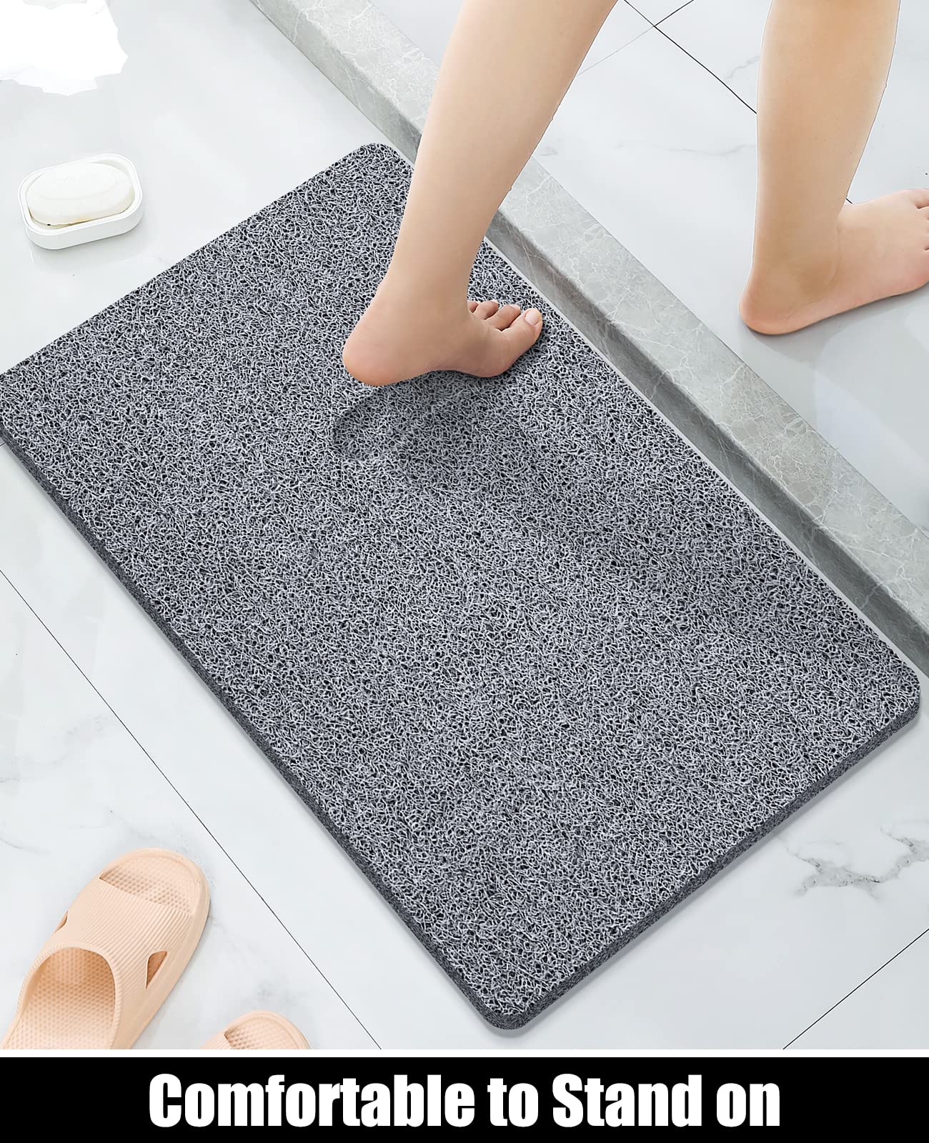 Soft Textured Non-Slip Shower Mat for Wet Areas - Grey