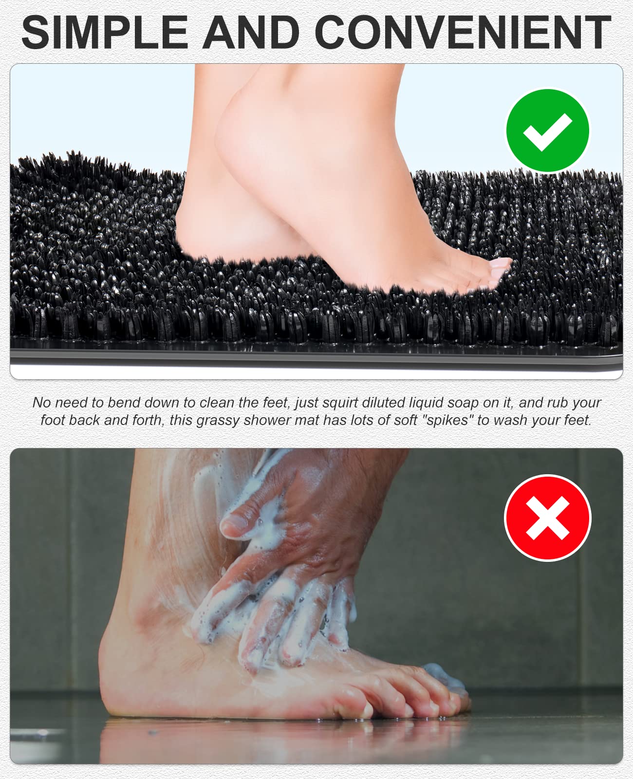 Anti-Fatigue Bath Mat with Soft Bristles