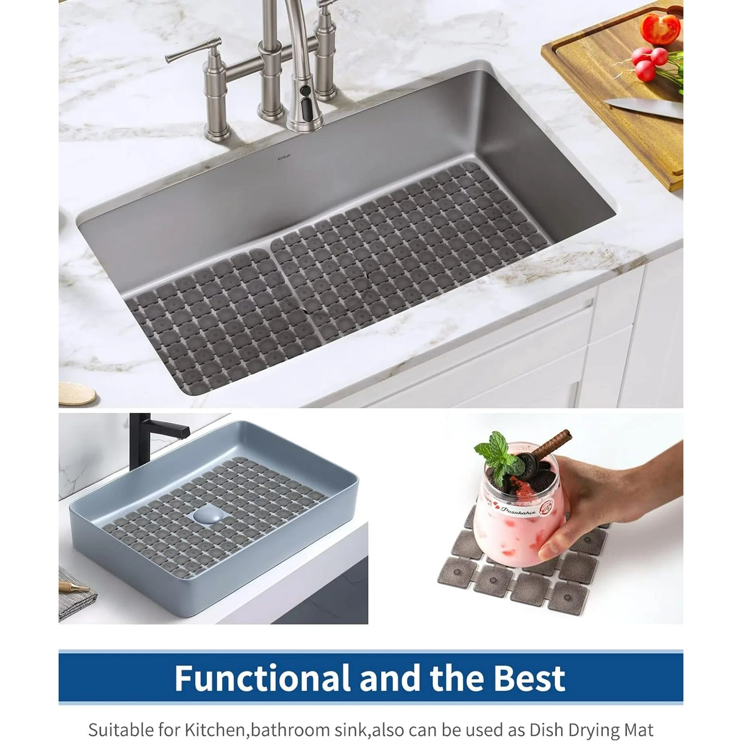 Bligli 2-Pack Sink Mats - 15.7"x11.8" Non-Slip PVC Liners, Quick-Dry Kitchen Protector for Stainless Steel/Ceramic, Dish Drying Mat