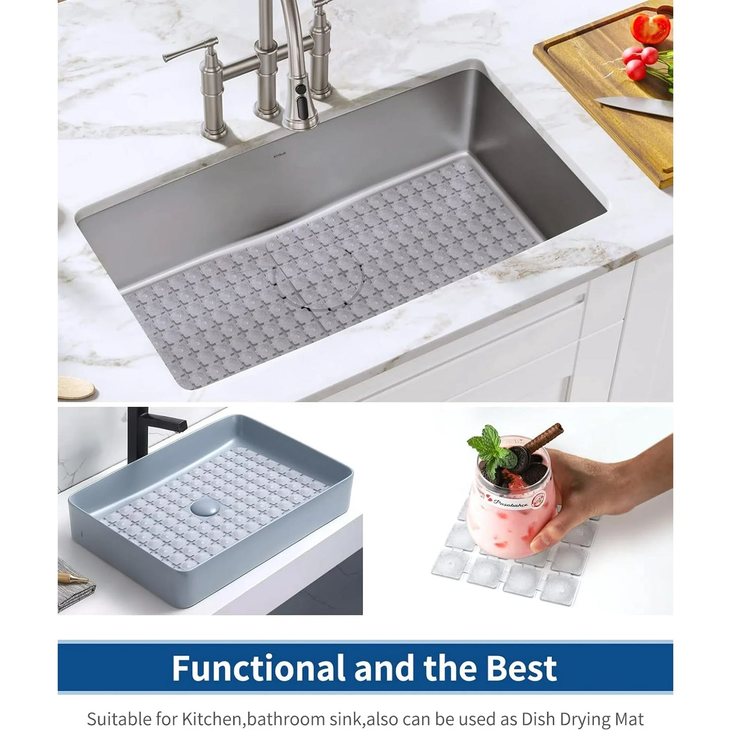 Bligli 2-Pack Sink Mats - 15.7"x11.8" Non-Slip PVC Liners, Quick-Dry Kitchen Protector for Stainless Steel/Ceramic, Dish Drying Mat