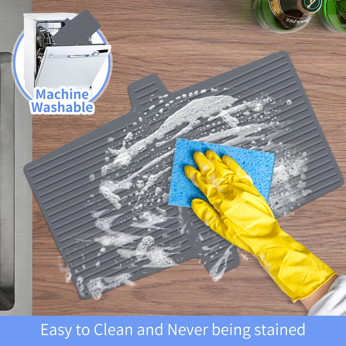 Bligli Silicone Sink Divider Mat - 11.8x5.3 inch Non-Slip Kitchen Organizer, Dish & Glassware Protector for Double Basins, Scratch & Stain Resistant, Durable & Flexible