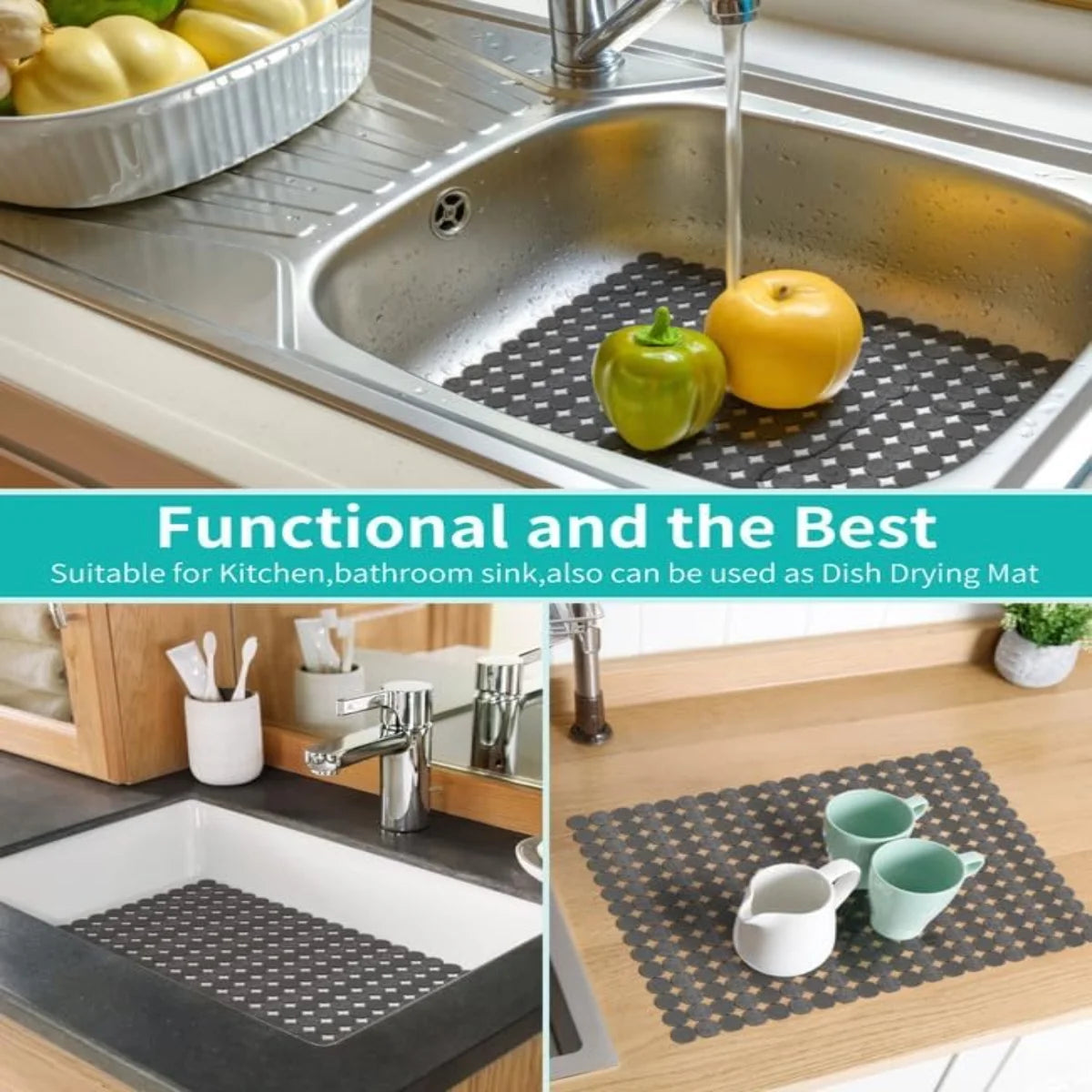 Bligli Round Sink Mats 2-Pack ,Non-Slip PVC Sink Protector, Fits Stainless Steel / Ceramic Sinks,15.7 x 11.8 inch,Fast Draining Dot Design for Kitchen Sink