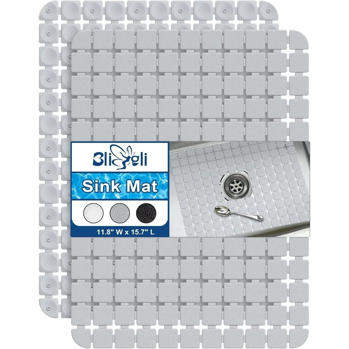 Bligli 2-Pack Sink Mats - 15.7"x11.8" Non-Slip PVC Liners, Quick-Dry Kitchen Protector for Stainless Steel/Ceramic, Dish Drying Mat