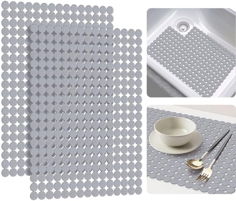 Bligli Round Sink Mats 2-Pack ,Non-Slip PVC Sink Protector, Fits Stainless Steel / Ceramic Sinks,15.7 x 11.8 inch,Fast Draining Dot Design for Kitchen Sink