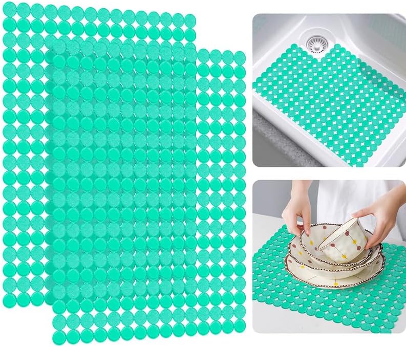 Bligli Round Sink Mats 2-Pack ,Non-Slip PVC Sink Protector, Fits Stainless Steel / Ceramic Sinks,15.7 x 11.8 inch,Fast Draining Dot Design for Kitchen Sink