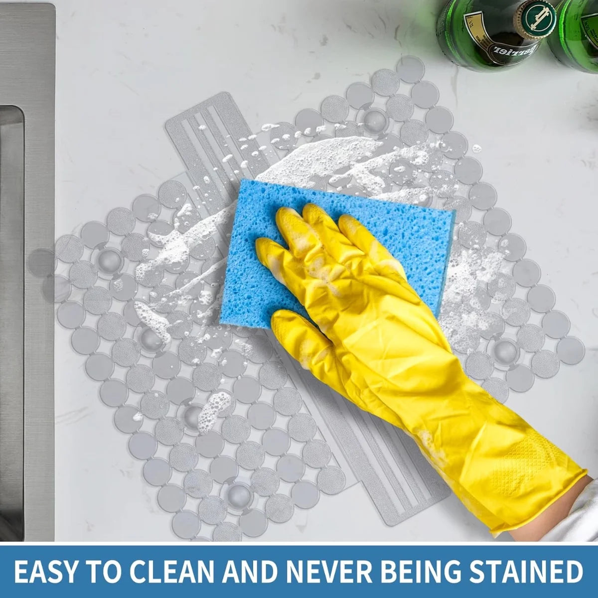 Bligli PVC Sink Divider Mat - 12.2"x4.7", Non-Slip with 6 Suction Cups, Scratch & Stain Resistant, Fits Divided Basins, Easy to Clean