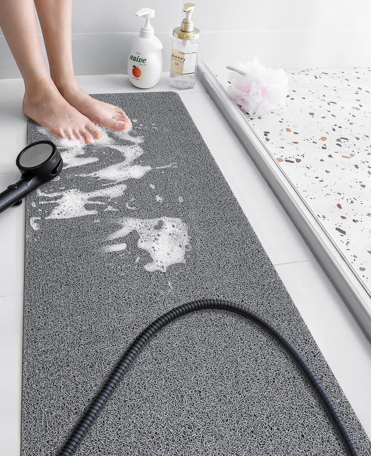 Soft Textured Non-Slip Shower Mat for Wet Areas - Grey
