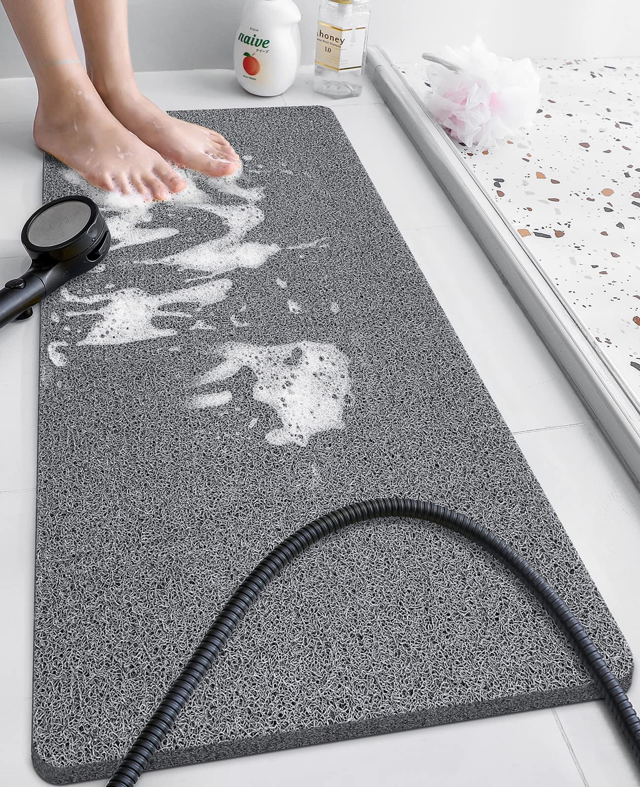 Soft Textured Non-Slip Shower Mat for Wet Areas - Grey