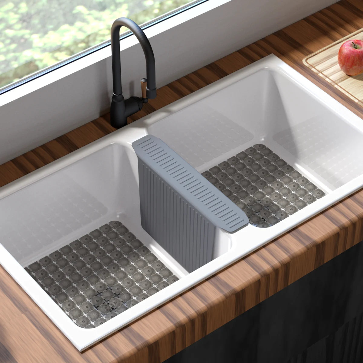 Bligli Silicone Sink Divider Mat - 11.8x5.3 inch Non-Slip Kitchen Organizer, Dish & Glassware Protector for Double Basins, Scratch & Stain Resistant, Durable & Flexible