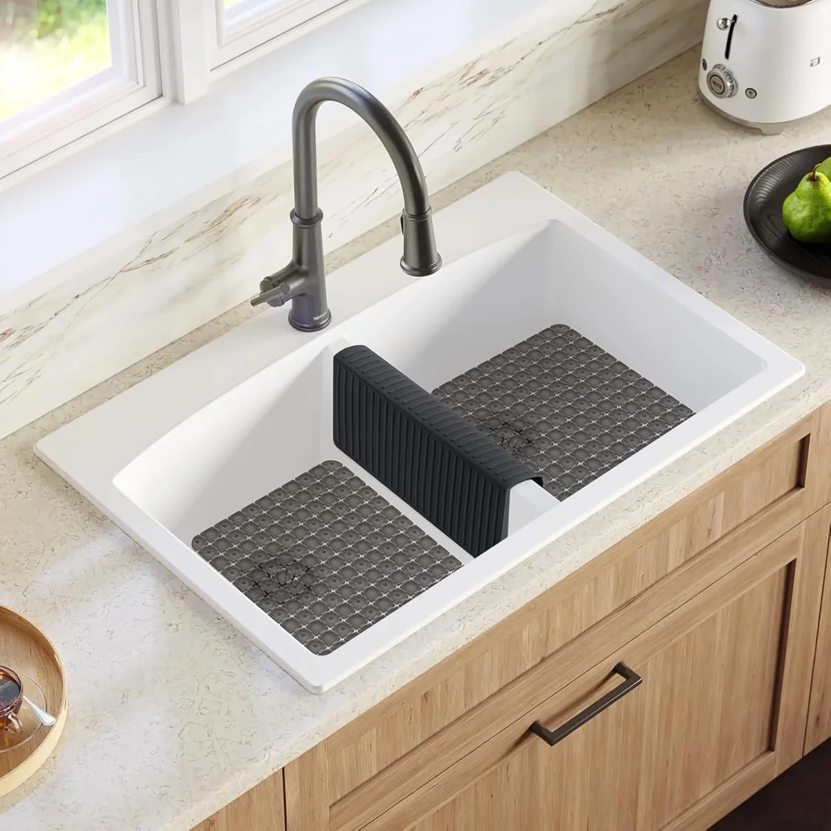 Bligli Silicone Sink Divider Mat - 11.8x5.3 inch Non-Slip Kitchen Organizer, Dish & Glassware Protector for Double Basins, Scratch & Stain Resistant, Durable & Flexible