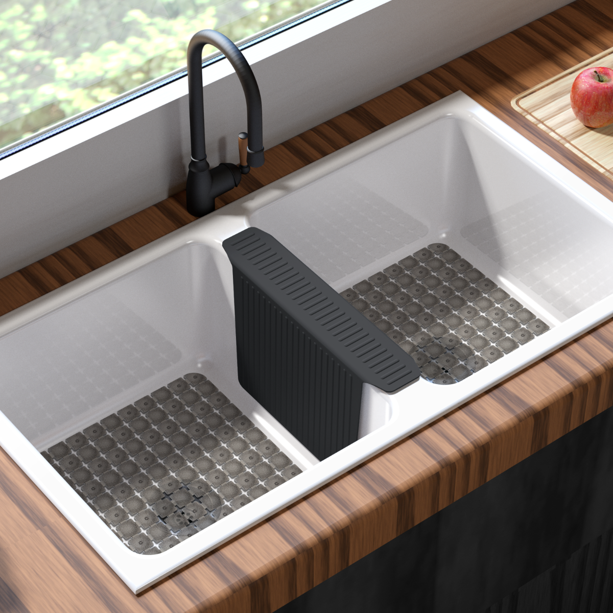 OTHWAY 12.8"x17.6" Silicone Sink Divider Mat, Large Sink Saddle & Protector for Divided Sink, No Suction Cups, Easy to Clean, Dish Drying Rack for Glassware and Dishes
