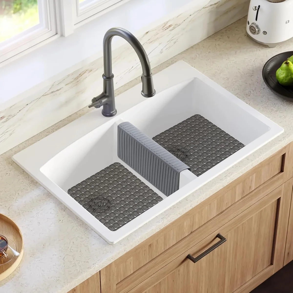 Bligli Silicone Sink Divider Mat - 11.8x5.3 inch Non-Slip Kitchen Organizer, Dish & Glassware Protector for Double Basins, Scratch & Stain Resistant, Durable & Flexible