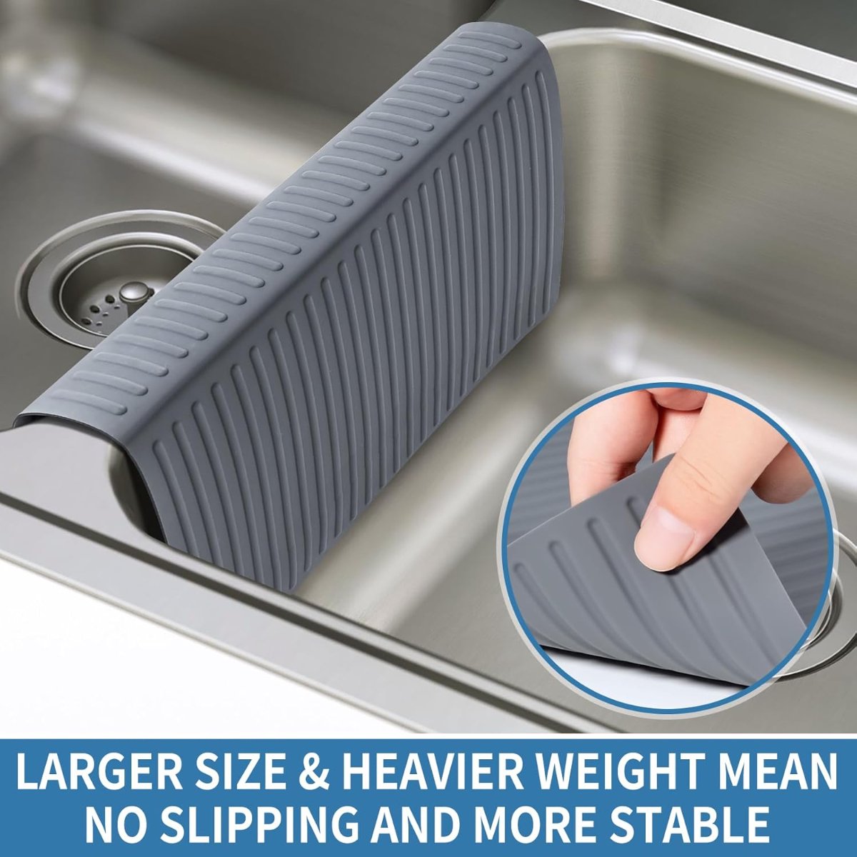 Bligli Silicone Sink Divider Mat - 11.8x5.3 inch Non-Slip Kitchen Organizer, Dish & Glassware Protector for Double Basins, Scratch & Stain Resistant, Durable & Flexible
