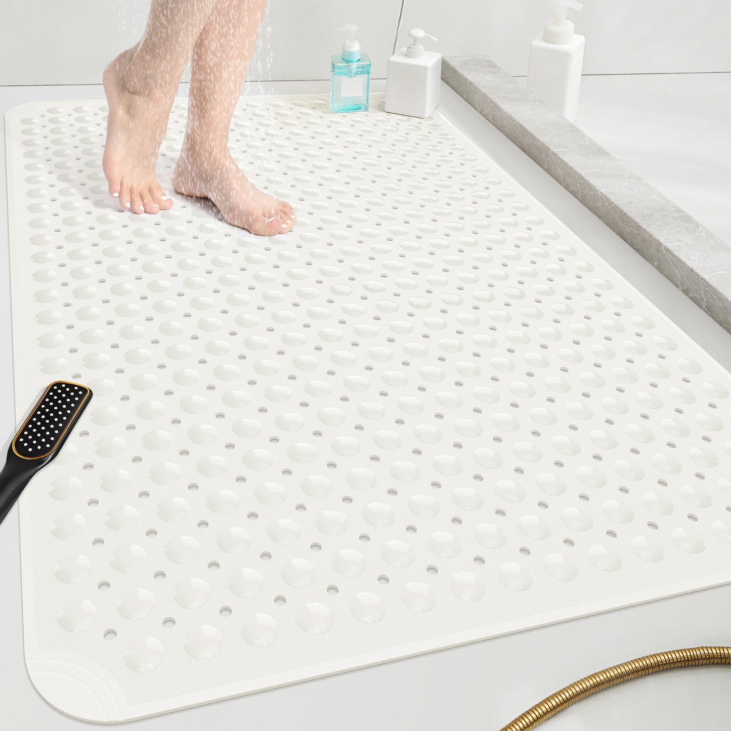 OTHWAY Extra Large Shower Mat 47"x 32", TPE Non Slip Shower Mat for Shower Stall, Inside Walk in Shower Mats with Drain Holes Suction Cups, Anti-Slip for Elderly Kids (Dark Grey)