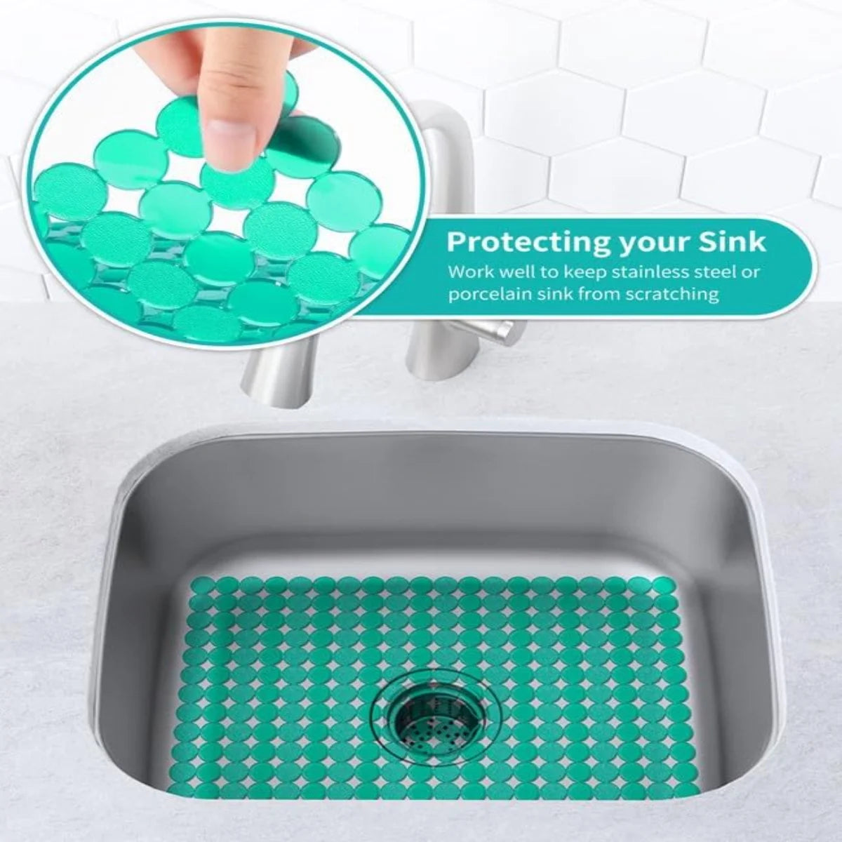 Bligli Round Sink Mats 2-Pack ,Non-Slip PVC Sink Protector, Fits Stainless Steel / Ceramic Sinks,15.7 x 11.8 inch,Fast Draining Dot Design for Kitchen Sink