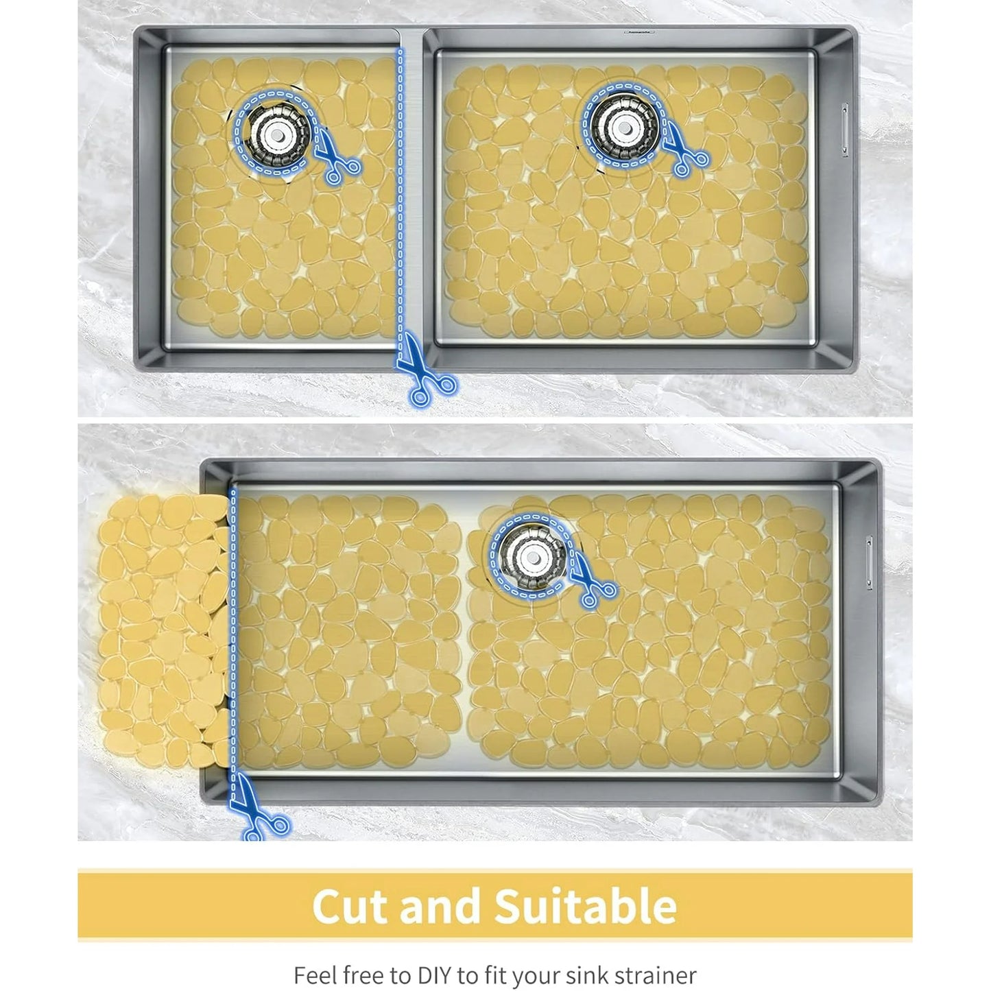Bligli Non-Slip PVC Sink Mats (2-pack) – Pebble Design Protector for Stainless Steel/Porcelain, Dish Drying & Kitchen Liner, 15.7"x11.8"