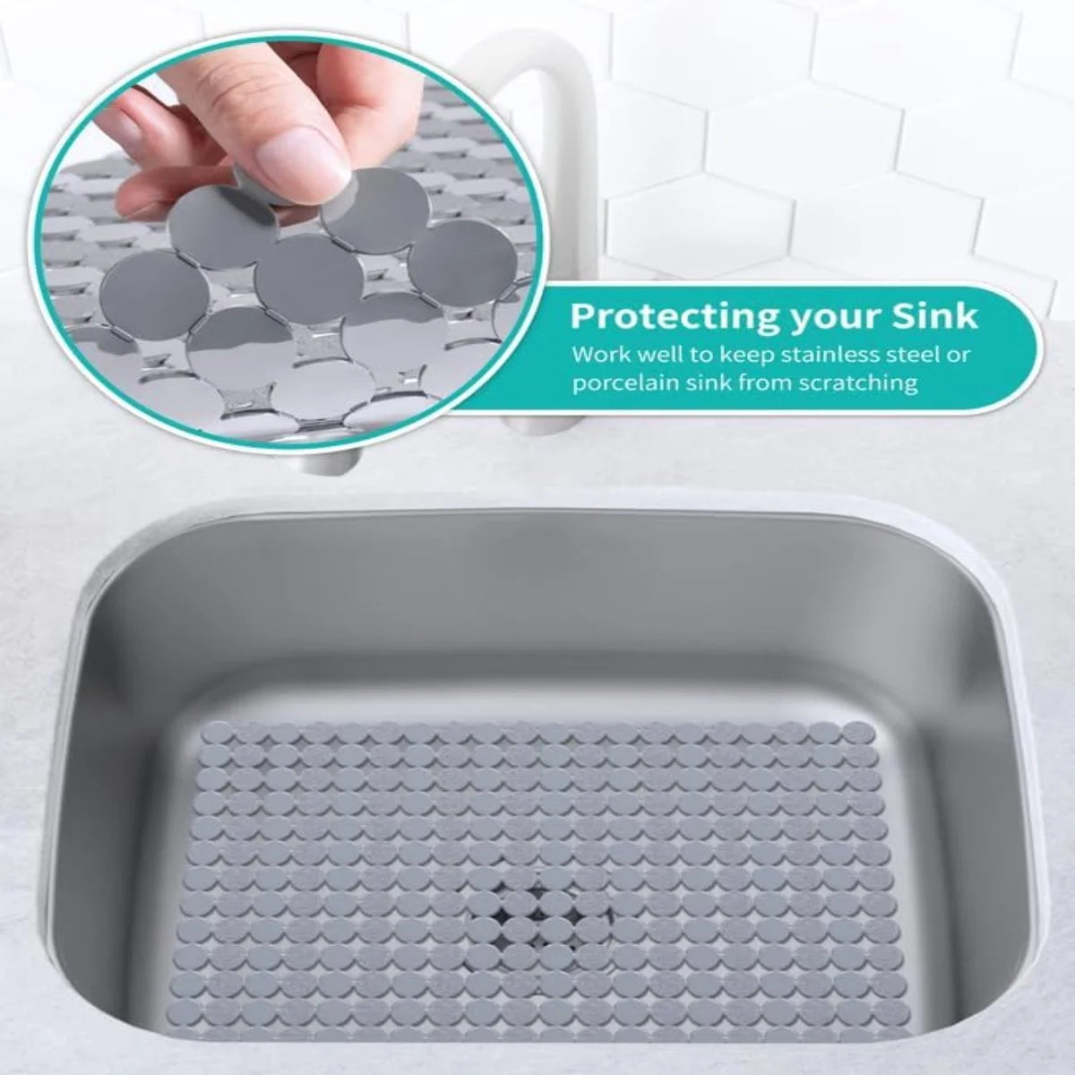 Bligli Round Sink Mats 2-Pack ,Non-Slip PVC Sink Protector, Fits Stainless Steel / Ceramic Sinks,15.7 x 11.8 inch,Fast Draining Dot Design for Kitchen Sink