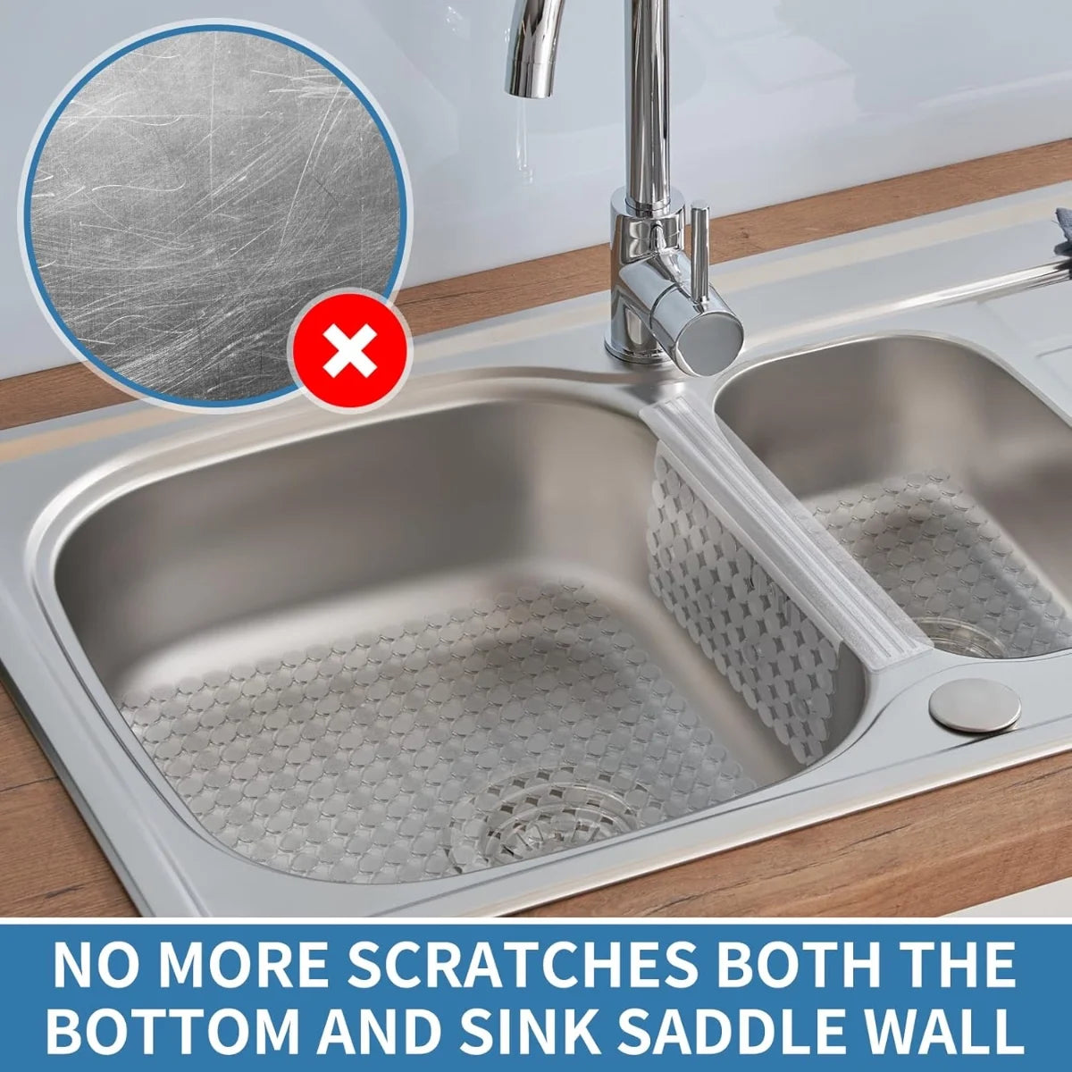 Bligli PVC Sink Divider Mat - 12.2"x4.7", Non-Slip with 6 Suction Cups, Scratch & Stain Resistant, Fits Divided Basins, Easy to Clean