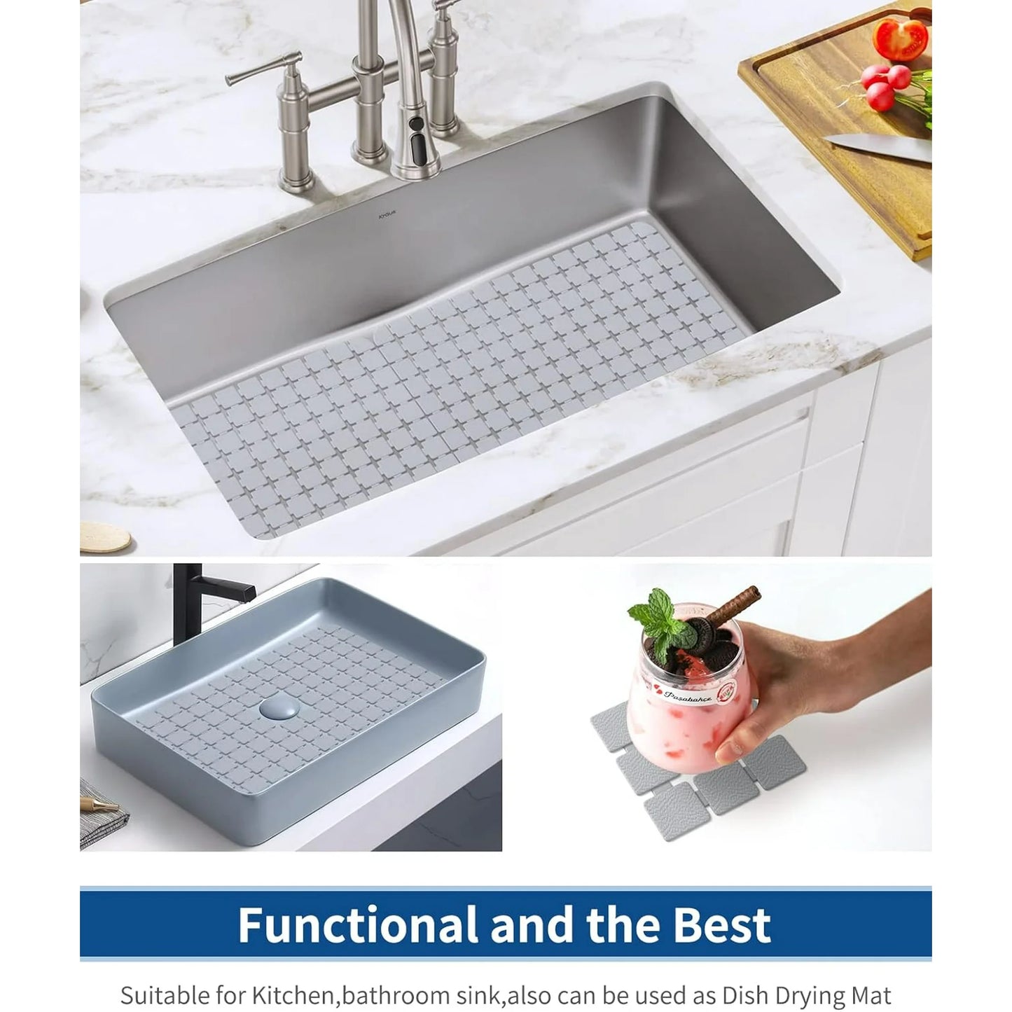Bligli 2-Pack Sink Mats - 15.7"x11.8" Non-Slip PVC Liners, Quick-Dry Kitchen Protector for Stainless Steel/Ceramic, Dish Drying Mat
